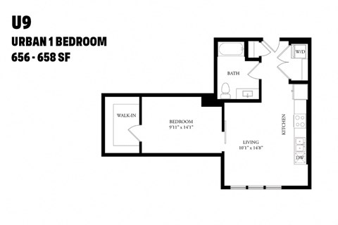 Urban One Bedroom U9 656-658 SF - The Ballard Independent